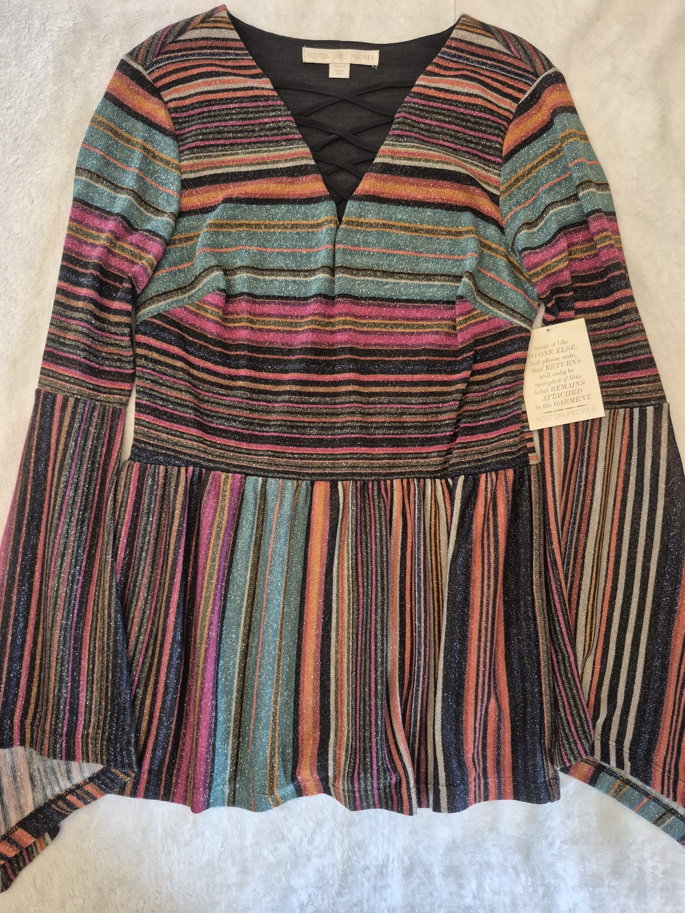 Women's Multicolor Striped Knit Shirt - Sparkle Stripe